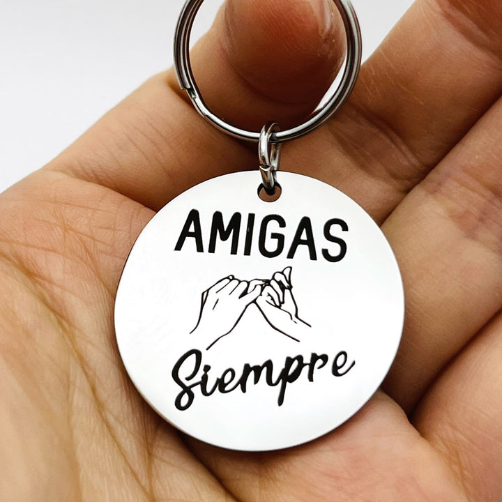 Stainless Steel Keychain with Inspirational Quote, Round Clasp, Perfect for Birthday, Graduation, and Christmas Gifts for Women and Sisters, Spanish, Friendship Gifts, Best Friend