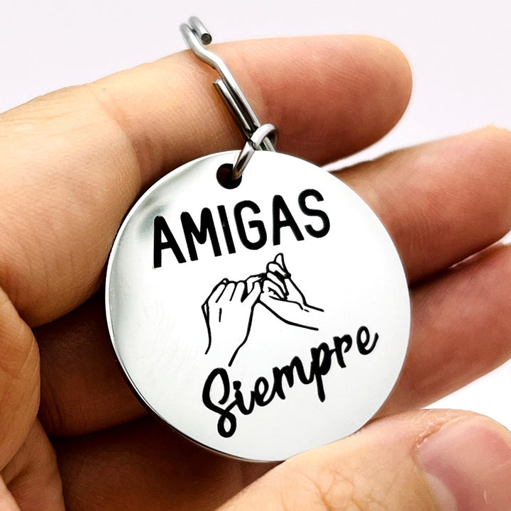 Stainless Steel Keychain with Inspirational Quote, Round Clasp, Perfect for Birthday, Graduation, and Christmas Gifts for Women and Sisters, Spanish, Friendship Gifts, Best Friend