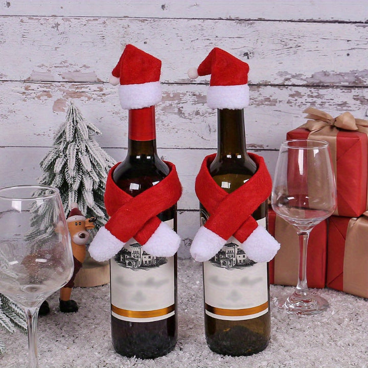 2pcs/set Christmas Creative Home Supplies Non-woven Scarf + Hat Wine Bottle Decoration Christmas Wine Bottle Decoration