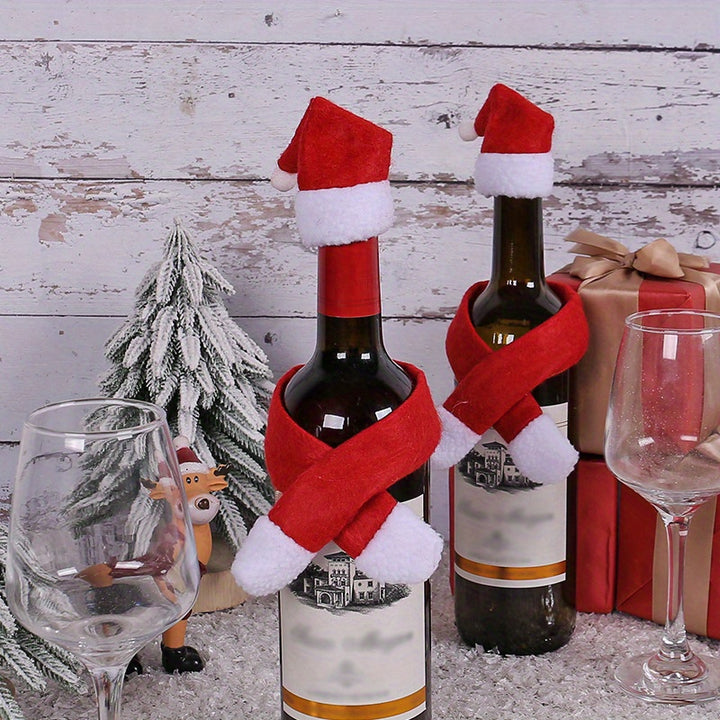 2pcs/set Christmas Creative Home Supplies Non-woven Scarf + Hat Wine Bottle Decoration Christmas Wine Bottle Decoration