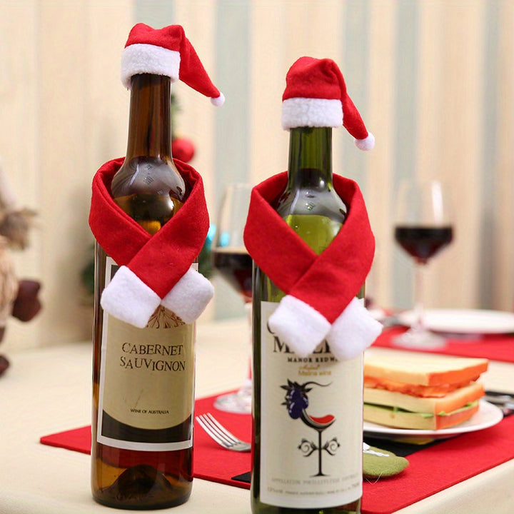 2pcs/set Christmas Creative Home Supplies Non-woven Scarf + Hat Wine Bottle Decoration Christmas Wine Bottle Decoration