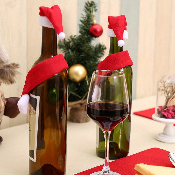 2pcs/set Christmas Creative Home Supplies Non-woven Scarf + Hat Wine Bottle Decoration Christmas Wine Bottle Decoration