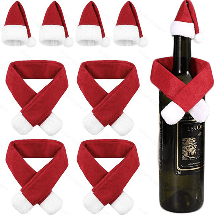 2pcs/set Christmas Creative Home Supplies Non-woven Scarf + Hat Wine Bottle Decoration Christmas Wine Bottle Decoration