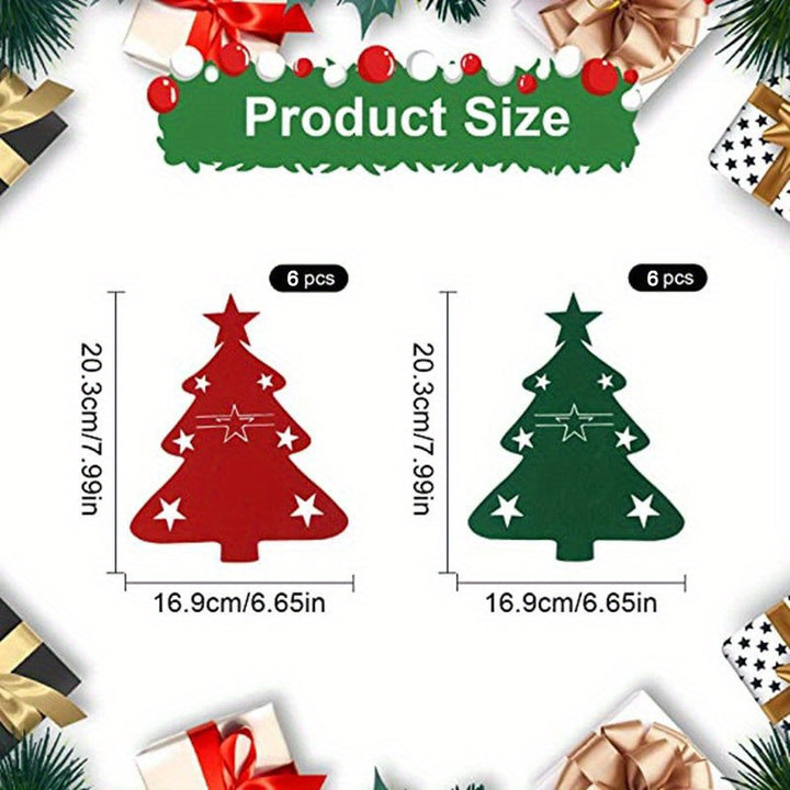 Christmas Tree Cutlery Holders Set of 12 - Holiday Felt Utensil Pockets, Table Setting Decor for Festive Occasions, Ideal for Christmas & Easter Gatherings, Paper Material, Suitable for Ages 14+