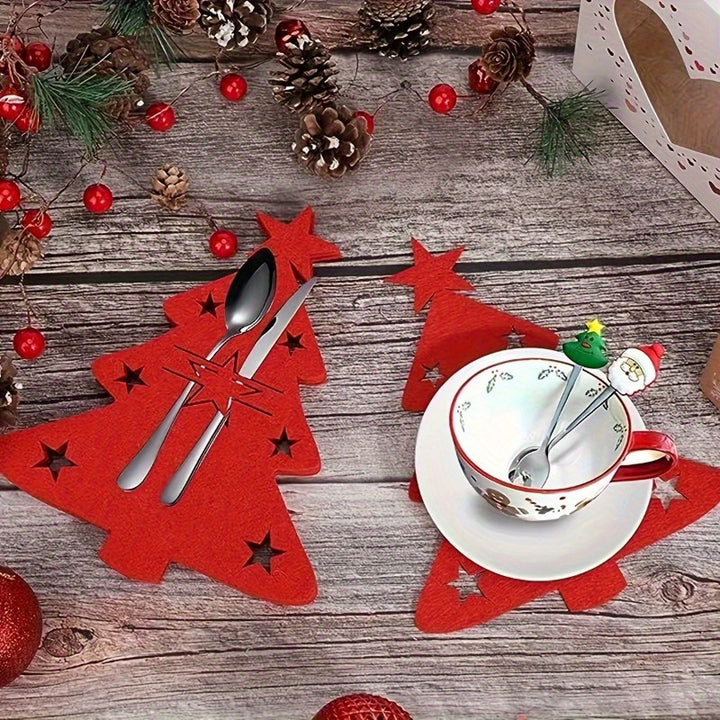 Christmas Tree Cutlery Holders Set of 12 - Holiday Felt Utensil Pockets, Table Setting Decor for Festive Occasions, Ideal for Christmas & Easter Gatherings, Paper Material, Suitable for Ages 14+