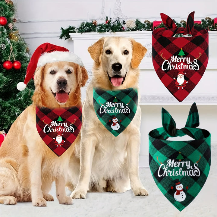 Christmas Pet Triangle Scarf Dog Headscarf Saliva Towel Santa Claus and Letter Graphic Scarf for Holiday Party Decoration, Suitable for Small, Medium and Large Dogs