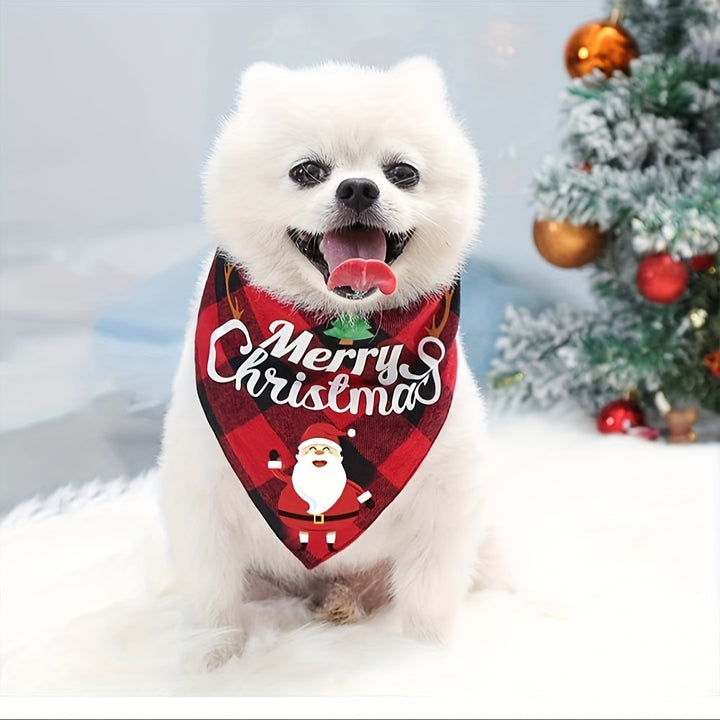 Christmas Pet Triangle Scarf Dog Headscarf Saliva Towel Santa Claus and Letter Graphic Scarf for Holiday Party Decoration, Suitable for Small, Medium and Large Dogs