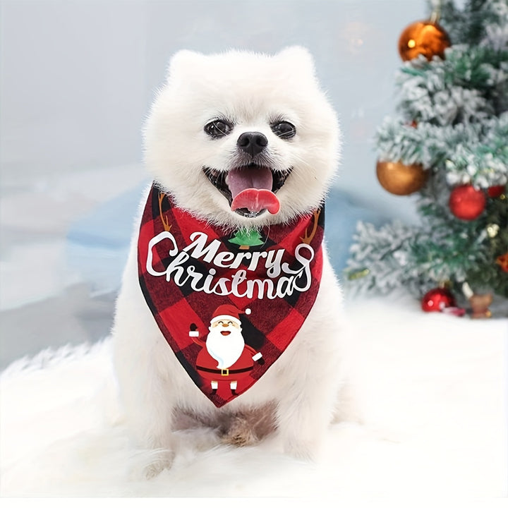 Christmas Pet Triangle Scarf Dog Headscarf Saliva Towel Santa Claus and Letter Graphic Scarf for Holiday Party Decoration, Suitable for Small, Medium and Large Dogs