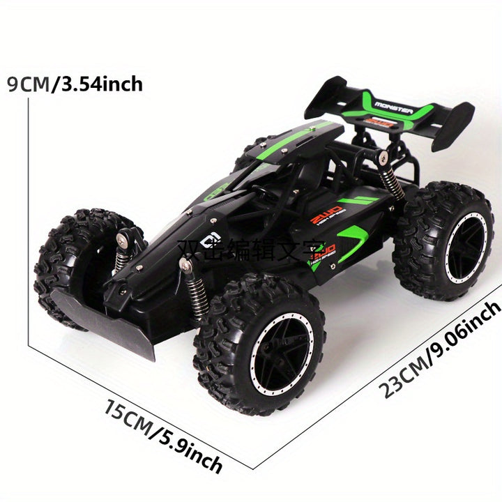 High-Speed 2.4G Remote Control Off-Road Car for Youngsters - Rechargeable, Durable Plastic, Green/Blue