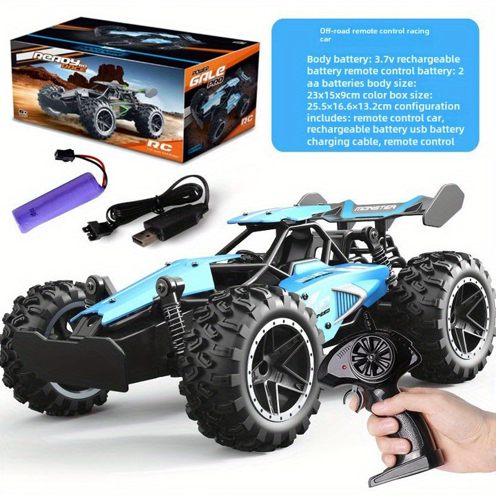 High-Speed 2.4G Remote Control Off-Road Car for Youngsters - Rechargeable, Durable Plastic, Green/Blue