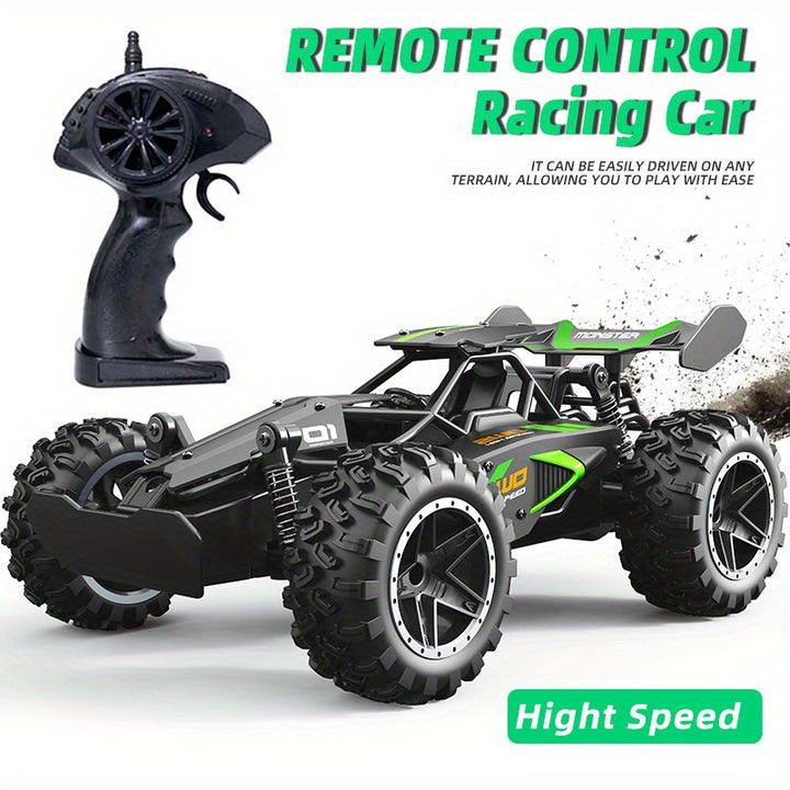 High-Speed 2.4G Remote Control Off-Road Car for Youngsters - Rechargeable, Durable Plastic, Green/Blue