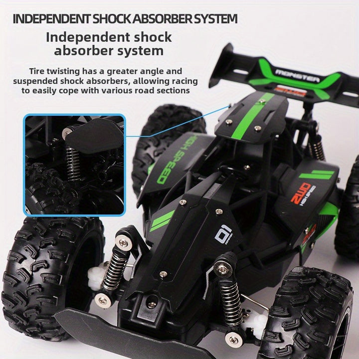 High-Speed 2.4G Remote Control Off-Road Car for Youngsters - Rechargeable, Durable Plastic, Green/Blue