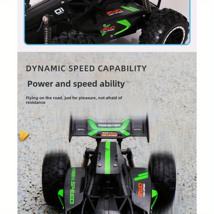 High-Speed 2.4G Remote Control Off-Road Car for Youngsters - Rechargeable, Durable Plastic, Green/Blue