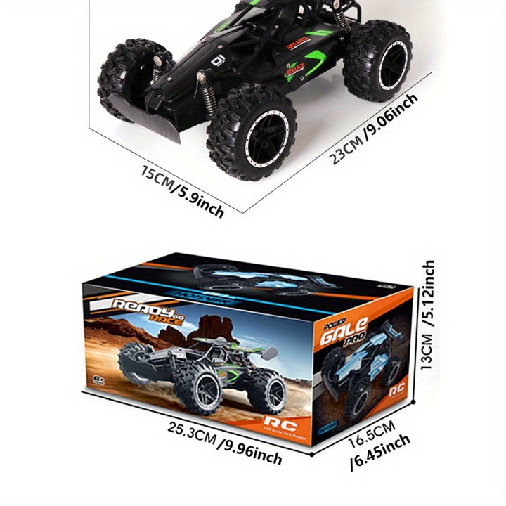 High-Speed 2.4G Remote Control Off-Road Car for Youngsters - Rechargeable, Durable Plastic, Green/Blue