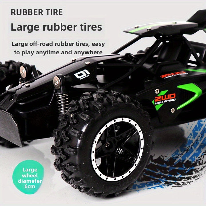 High-Speed 2.4G Remote Control Off-Road Car for Youngsters - Rechargeable, Durable Plastic, Green/Blue