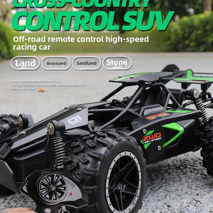 High-Speed 2.4G Remote Control Off-Road Car for Youngsters - Rechargeable, Durable Plastic, Green/Blue