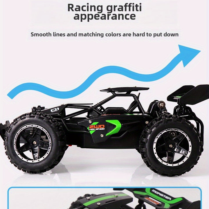 High-Speed 2.4G Remote Control Off-Road Car for Youngsters - Rechargeable, Durable Plastic, Green/Blue