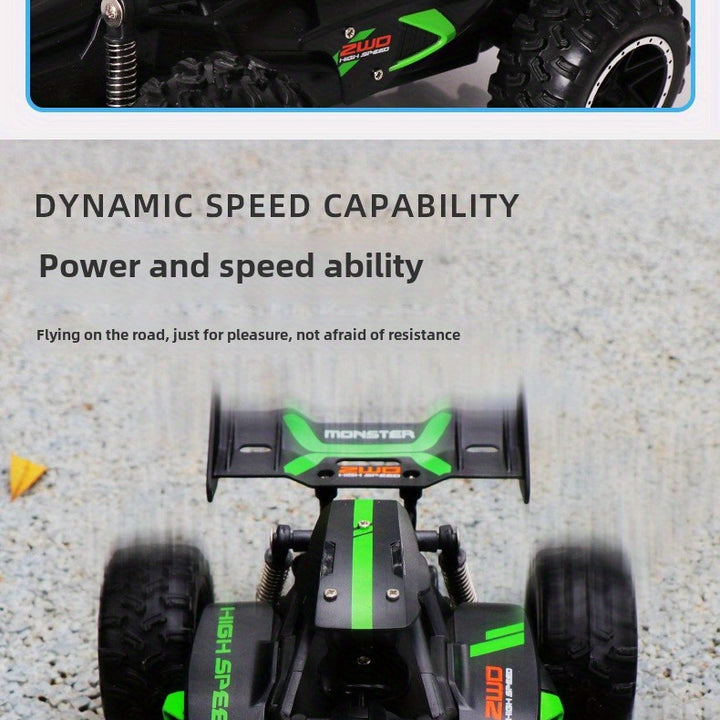 High-Speed 2.4G Remote Control Off-Road Car for Youngsters - Rechargeable, Durable Plastic, Green/Blue