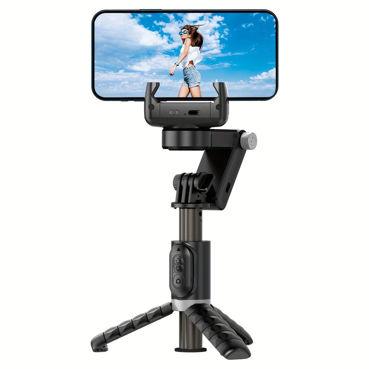 SelfieShow Gimbal Stabilizer Tripod with LED Light, USB Charging, ABS Material, 360° Rotating Desktop Mount, Adjustable Smartphone Holder for Live Streaming, Photography, Travel - Compatible with Apple and Samsung Devices