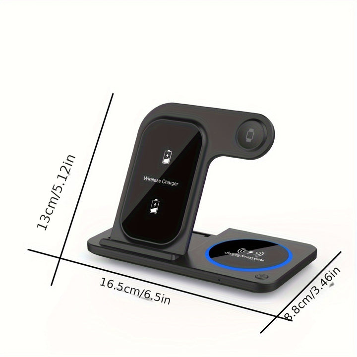 3-in-1 Foldable Wireless Charger Station, USB Magnetic Charging Stand Dock for iPhone 15/14/13/12/11 Series, iWatch Ultra2/Ultra/9/8/7/6 Series, and Earbuds 3/2/Pro Series - Fast Wireless Charging Hub