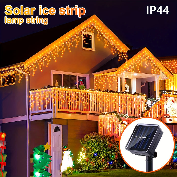 1pc Waterproof LED Solar Icicle String Lights - Perfect For Christmas, Halloween, And Thanksgiving Decorations - Ideal For Bedroom, Patio, Garden And Outdoor