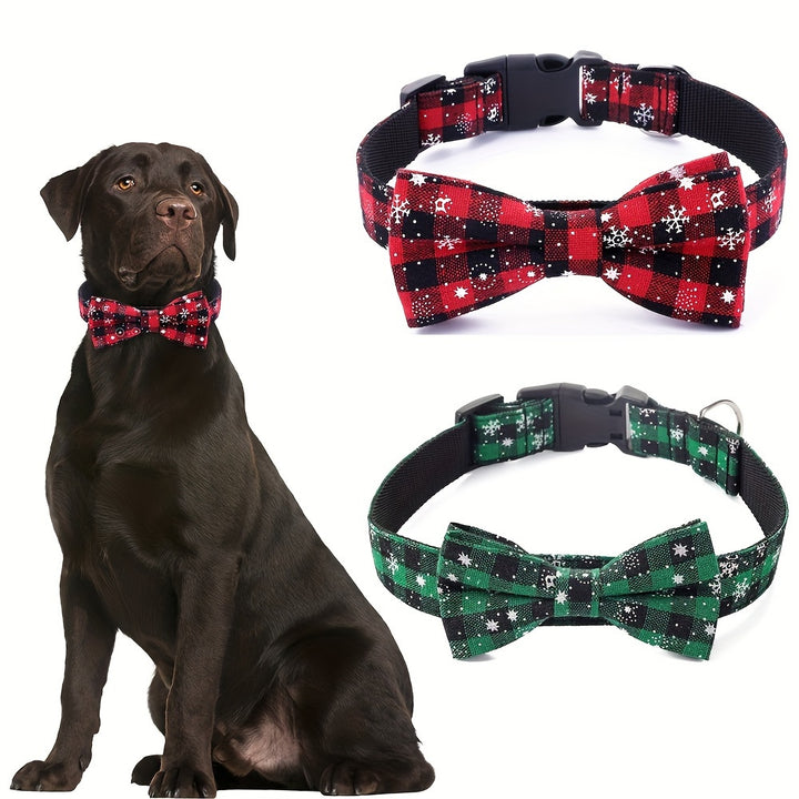 Christmas Removable Bow Tie for Dogs, Geometric Pattern, Polyester, Pet Collar Accessory, Festive Holiday Pet Gear