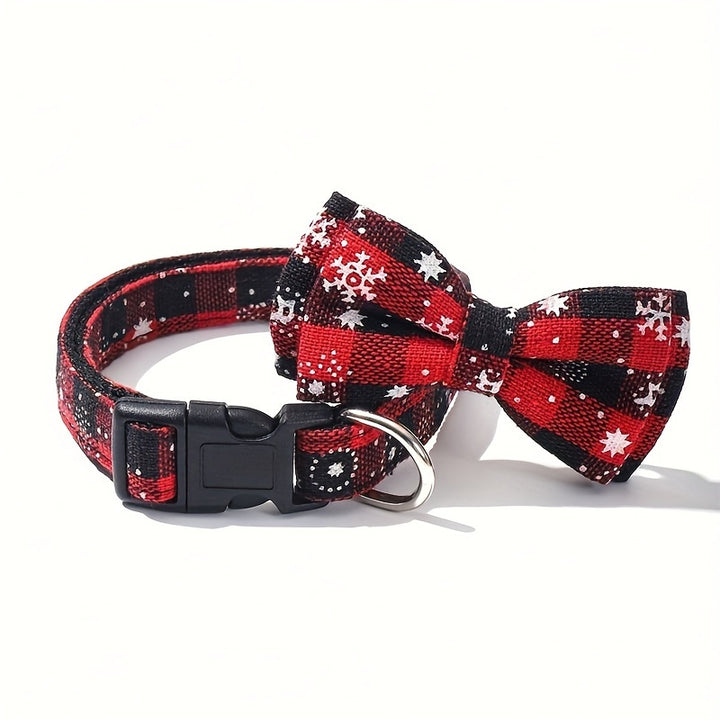 Christmas Removable Bow Tie for Dogs, Geometric Pattern, Polyester, Pet Collar Accessory, Festive Holiday Pet Gear