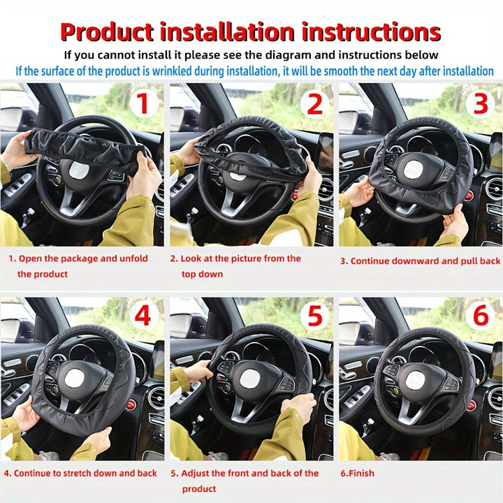 Luxurious PU Leather Steering Wheel Cover - 3D Comfort, No Inner Ring, Car Accessories