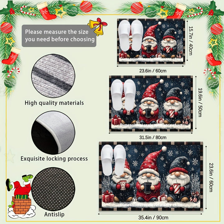 1pc Festive Christmas Gnome Doormat - Non-Slip, Washable Polyester with Rubber Backing, Machine-Made Rectangular Welcome Mat for Home Decor, Lightweight Xmas Floor Mat with Dual Edging, Ideal Christmas Gift