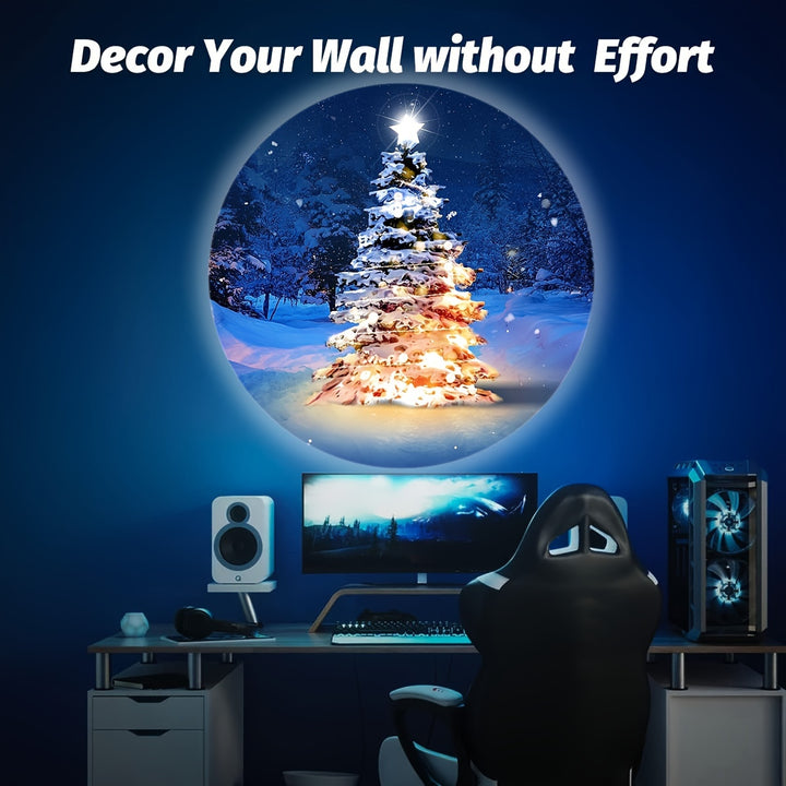 USB-Powered LED Snowflake & Christmas Tree Projection Light - 360° Rotatable, Easy Setup Night Light for Festive Room Decor & Gifts