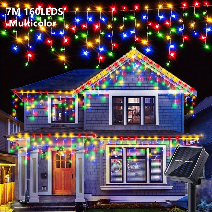 1pc Waterproof LED Solar Icicle String Lights - Perfect For Christmas, Halloween, And Thanksgiving Decorations - Ideal For Bedroom, Patio, Garden And Outdoor