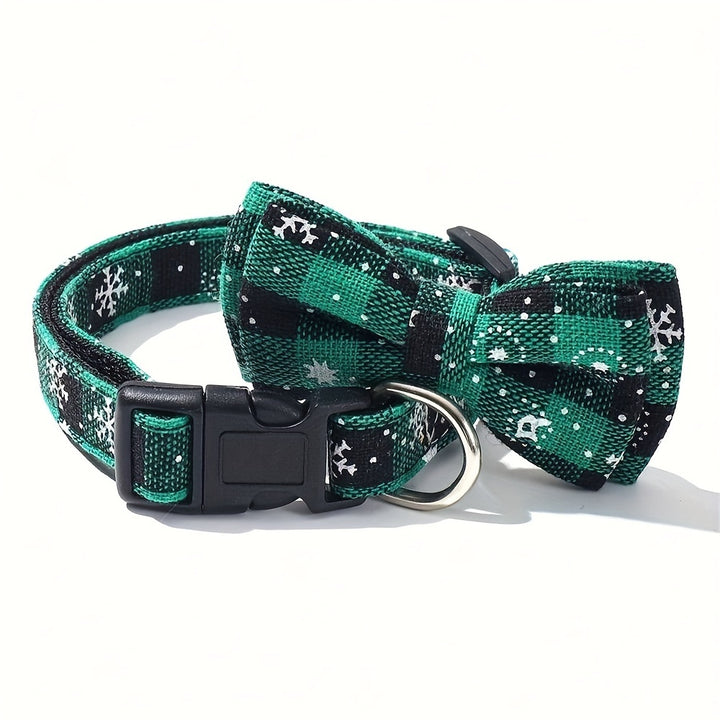 Christmas Removable Bow Tie for Dogs, Geometric Pattern, Polyester, Pet Collar Accessory, Festive Holiday Pet Gear