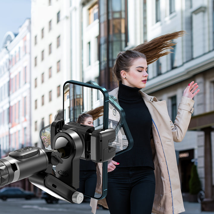 SelfieShow Gimbal Stabilizer Tripod with LED Light, USB Charging, ABS Material, 360° Rotating Desktop Mount, Adjustable Smartphone Holder for Live Streaming, Photography, Travel - Compatible with Apple and Samsung Devices