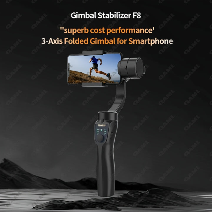 QAML F8 Handheld Gimbal - 3-Axis Stabilizer for iPhone & for Xiaomi, USB Rechargeable, Anti-Shake Video Recorder