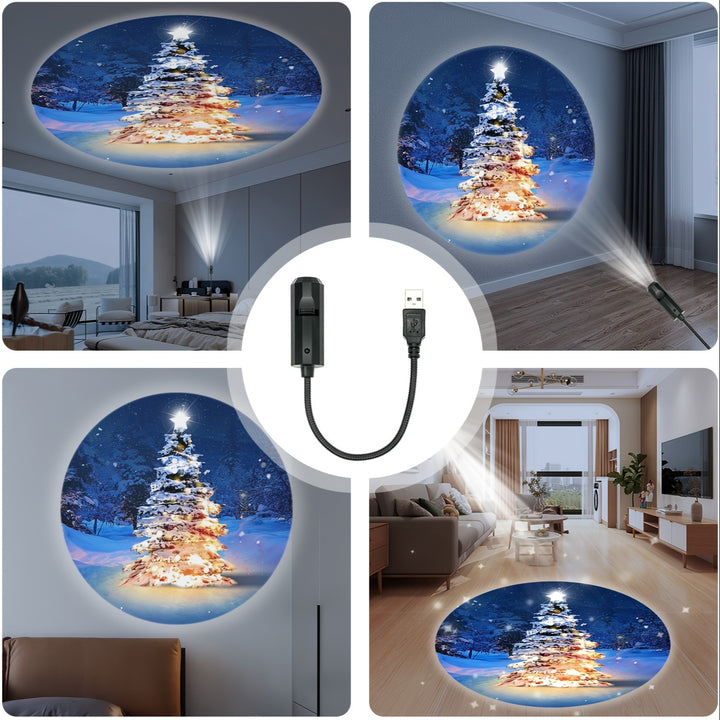 USB-Powered LED Snowflake & Christmas Tree Projection Light - 360° Rotatable, Easy Setup Night Light for Festive Room Decor & Gifts