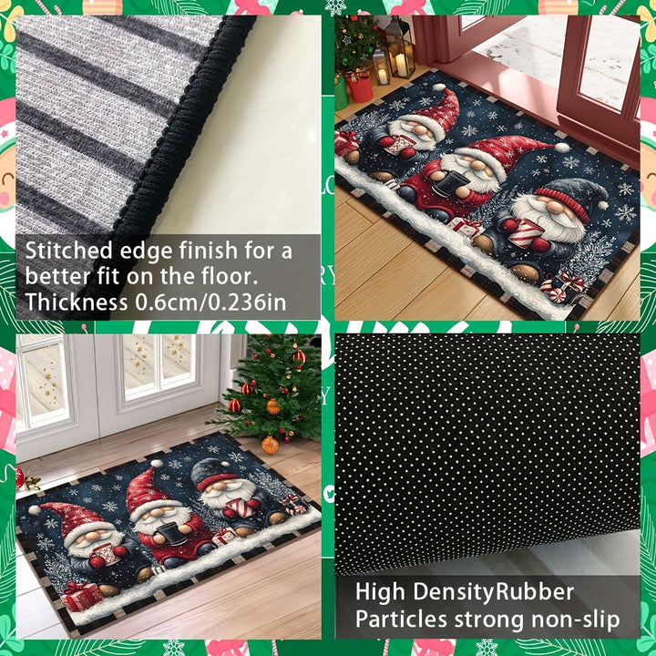 1pc Festive Christmas Gnome Doormat - Non-Slip, Washable Polyester with Rubber Backing, Machine-Made Rectangular Welcome Mat for Home Decor, Lightweight Xmas Floor Mat with Dual Edging, Ideal Christmas Gift