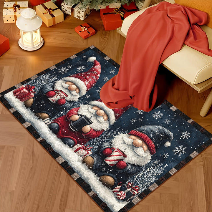 1pc Festive Christmas Gnome Doormat - Non-Slip, Washable Polyester with Rubber Backing, Machine-Made Rectangular Welcome Mat for Home Decor, Lightweight Xmas Floor Mat with Dual Edging, Ideal Christmas Gift