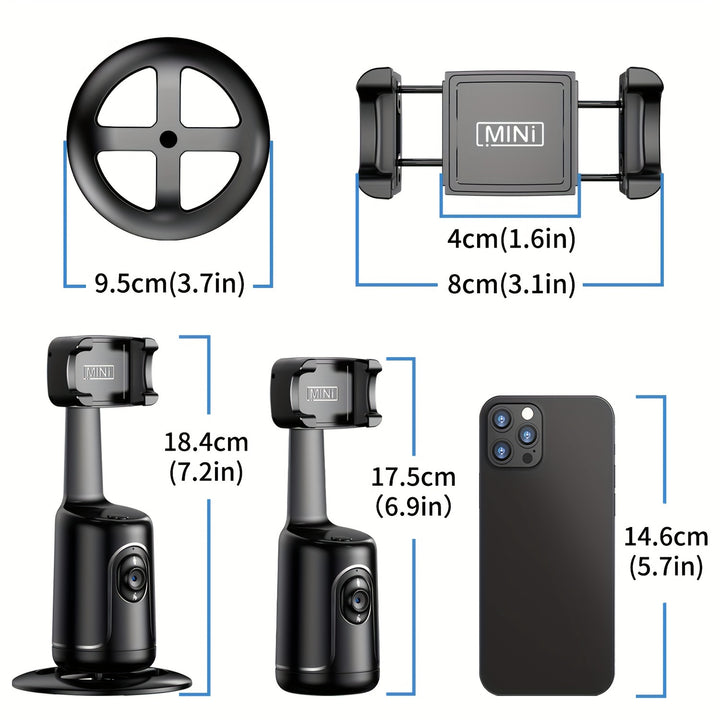 Auto Face Tracking Tripod, No App Required, 360° Rotation Face Body Phone Mount Smart Shooting Phone Tracking Holder for Vlog Live Streaming Video, Rechargeable Battery, Black