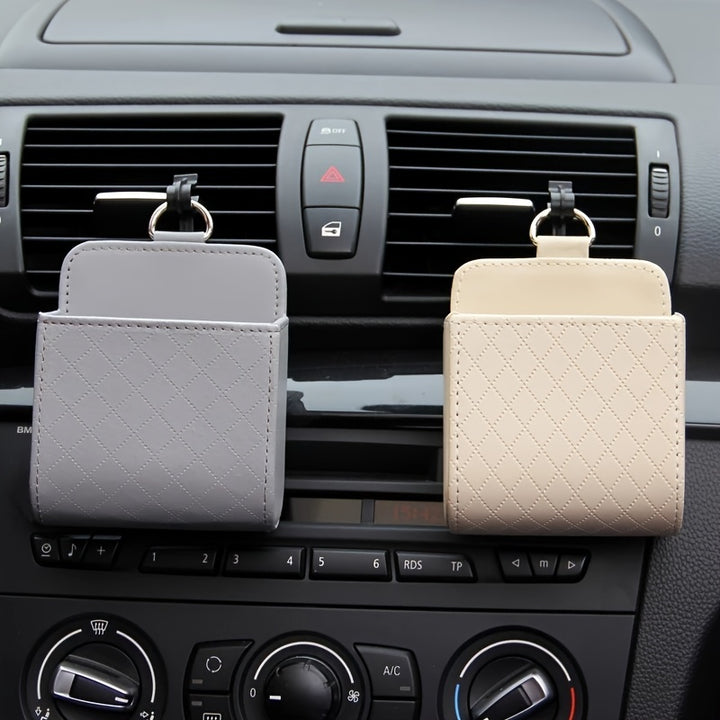 Car Air Vent Hanging Storage Box Mobile Phone Bag PU Leather Car Mobile Phone Holder Car Interior Accessories