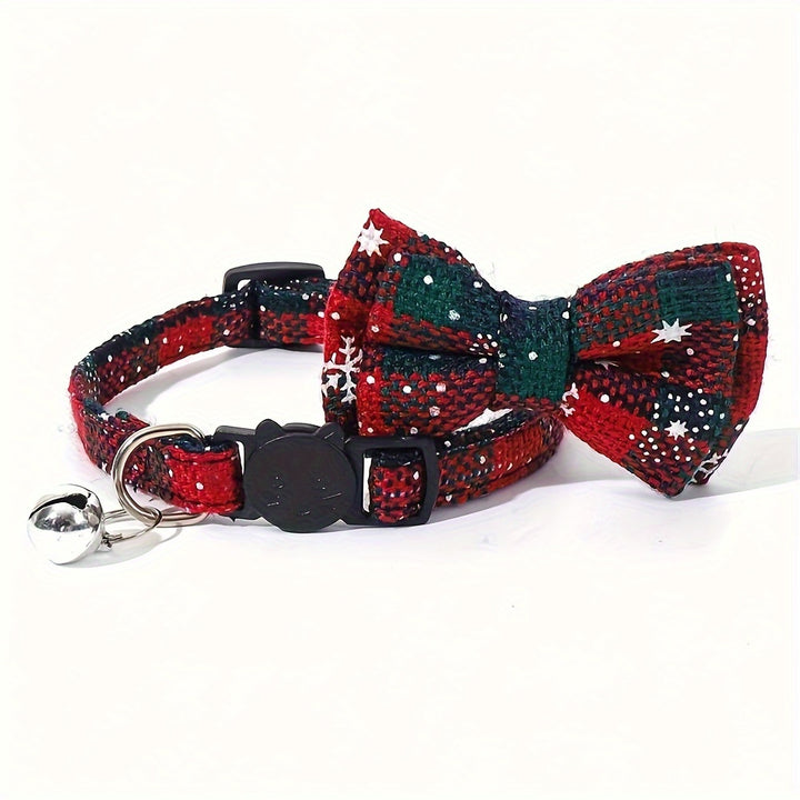 Christmas Removable Bow Tie for Dogs, Geometric Pattern, Polyester, Pet Collar Accessory, Festive Holiday Pet Gear