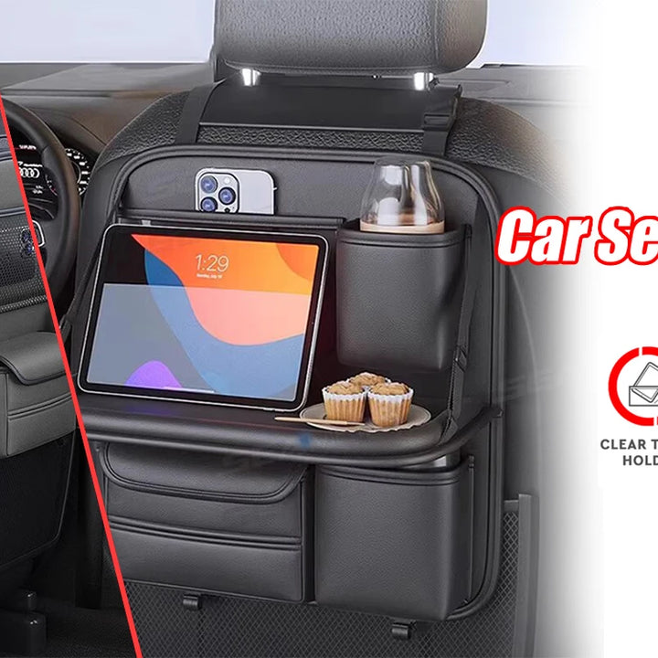 SEAMETAL Car Seat Back Organizer Rear Row Storage Bag with Elastic Band Nappa Leather Multi Pocket Anti Kick Pad Seat Protector