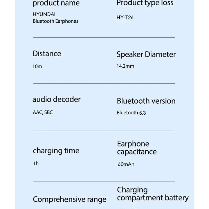 Choice HYUNDAI X15 PRO Waterproof Headphones HY-T26 Bluetooth 5.3 Earphones HIFI Stereo Sound quality Long Battery Life Earbuds