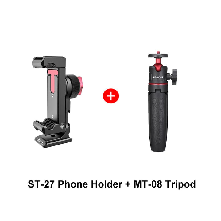 Ulanzi ST-27 Metal Phone Holder Clamp With Cold Shoe Arca 360°Rotatable tripod Mount Clip for TikTok Vlog Photography