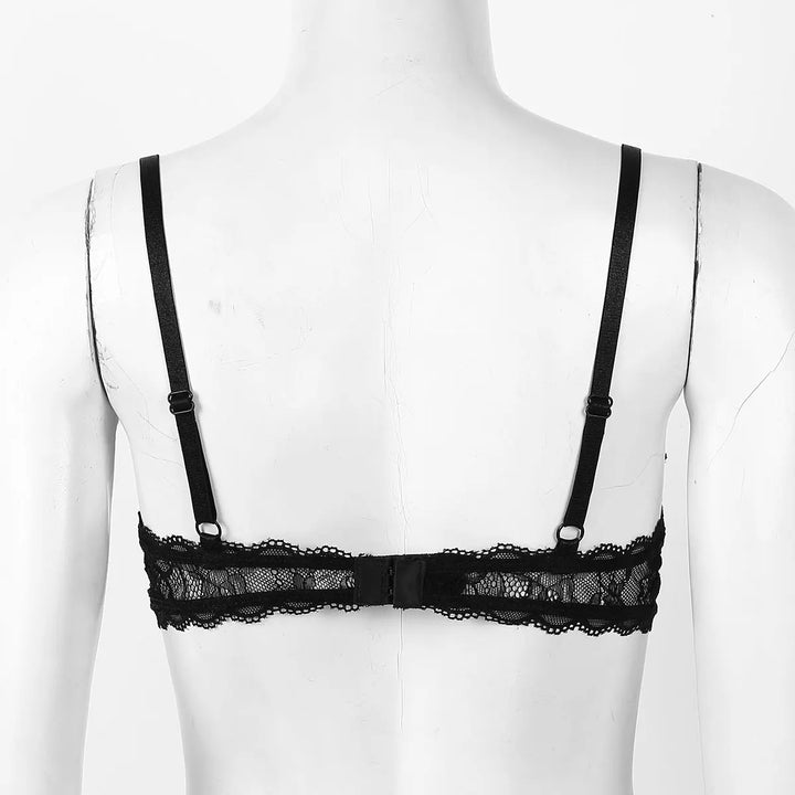 Women's Sheer Lace Lingerie Sexy Half Cup Bare Exposed Breast Underwire Push Up Bra Tops Adjustable Straps Unlined Brassiere