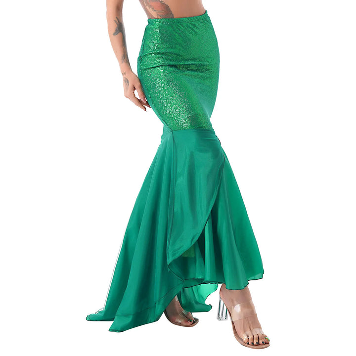 Women Ladies Shiny Sequined Mermaid Tail Skirt Party Photography Cosplay Costume Long Mermaid Tail Halloween Theme Party Dress