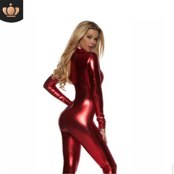 Metallic Latex Bodysuit Shiny Catsuit Sexy Women Zentai Full Body Suit Costume Halloween Party WetLook PVC Leather Unitard