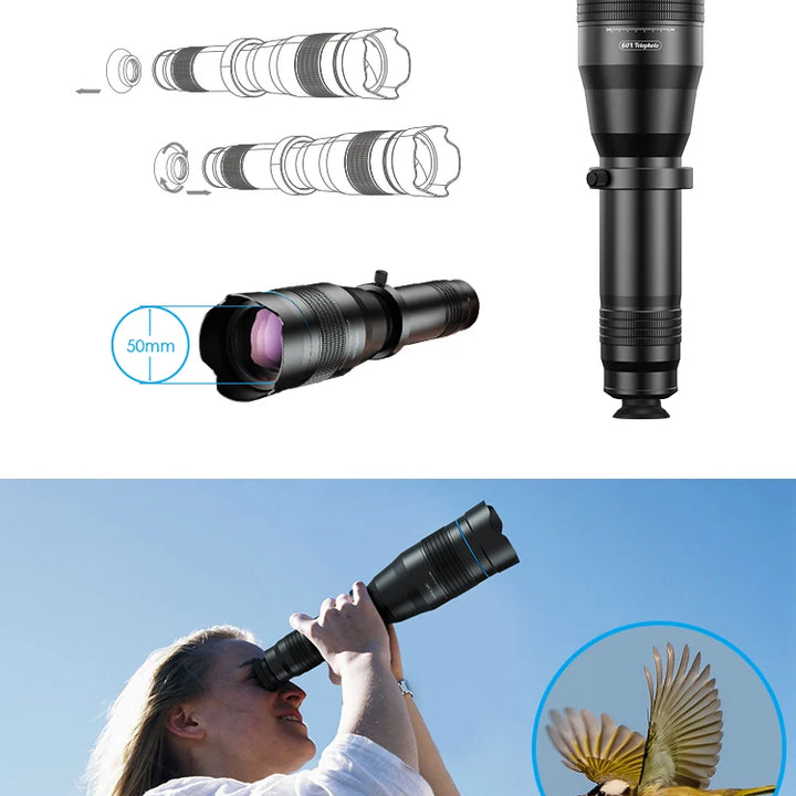 APEXEL HD 60x Telephoto Lens Mobile Phone Powerful Monocular Telescope Lens With Tripod for iPhone Bird Watching Travel Hunting