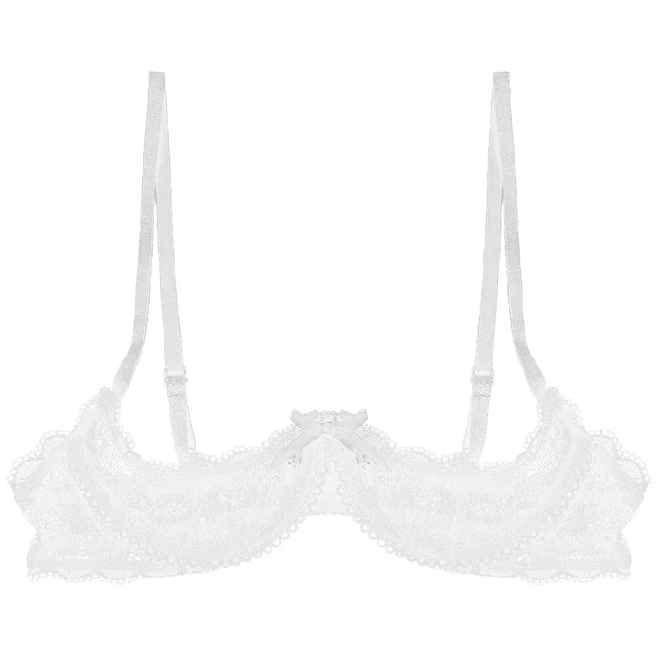 Women's Sheer Lace Lingerie Sexy Half Cup Bare Exposed Breast Underwire Push Up Bra Tops Adjustable Straps Unlined Brassiere