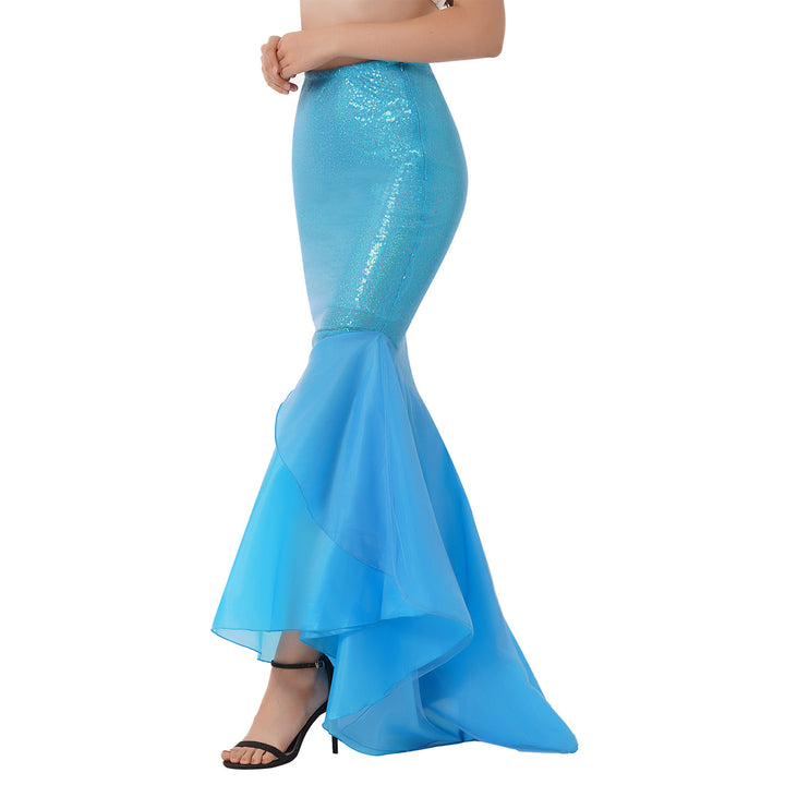 Women Ladies Shiny Sequined Mermaid Tail Skirt Party Photography Cosplay Costume Long Mermaid Tail Halloween Theme Party Dress