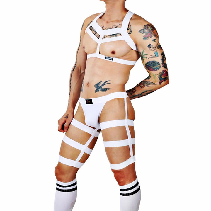 Sexy Mens Jockstrap Thigh Suspender Briefs With Bandage Belt Male Erotic Fetish Costume Strap Lingerie Body Harness Stockings